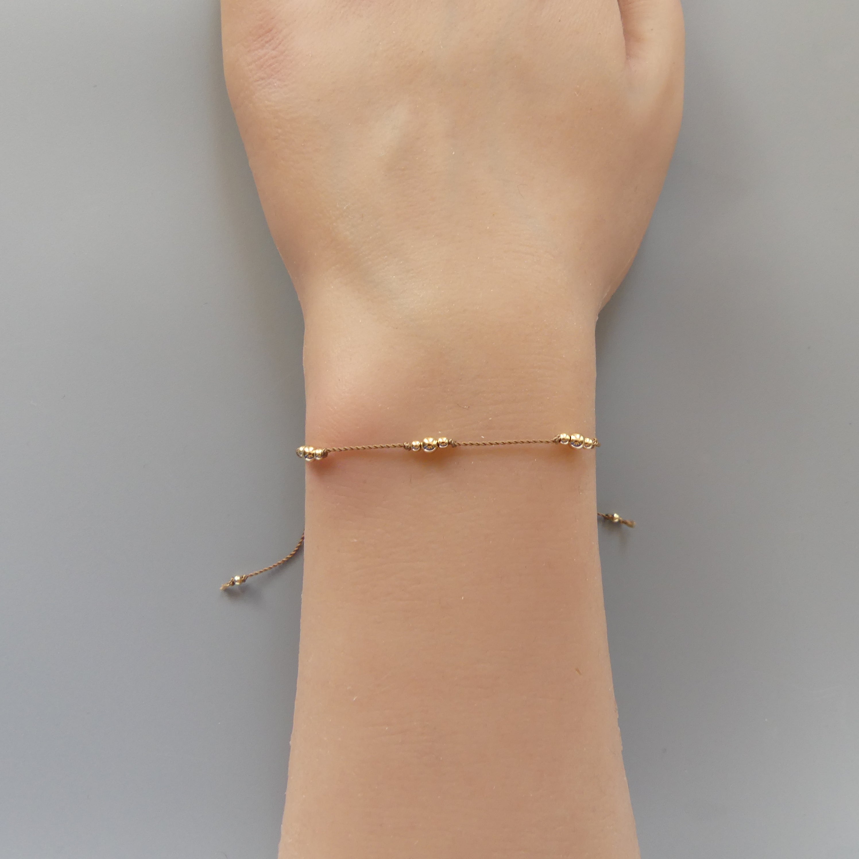 Tiny Gold Filled Beaded Bracelet Silk Cord Wish Bracelet Dainty Minimalist Jewelry Friendship Bracelet Stacking Birthday Gift for Women