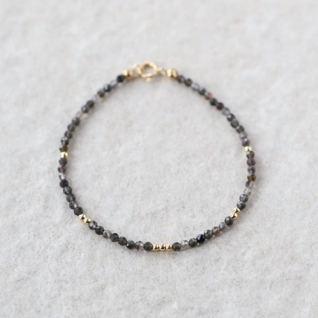 Tiny Obsidian Bracelet Dainty Sparkly Gemstone Beaded Bracelet Minimalist Black Crystal Bracelet Protection Birthday Gift Christmas Mom Wife