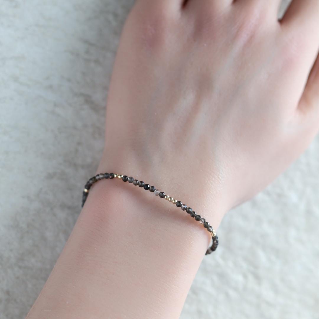 Tiny Obsidian Bracelet Dainty Sparkly Gemstone Beaded Bracelet Minimalist Black Crystal Bracelet Protection Birthday Gift Christmas Mom Wife