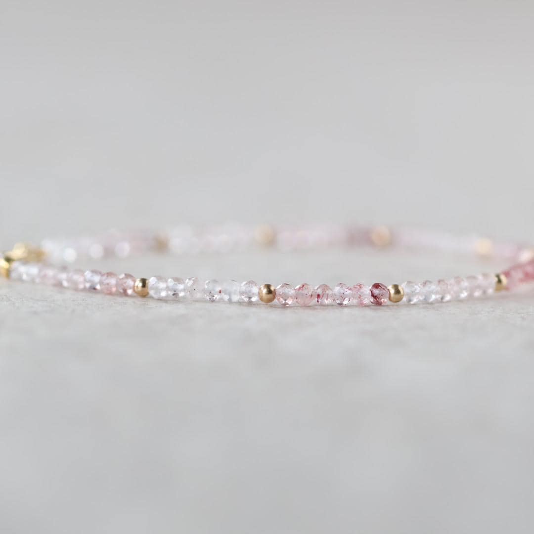 Tiny Imperial Pink Topaz Bracelet Dainty Gemstone Beaded Jewelry Minimalist Gold Filled November Birthstone Gift for Women Mom Wife