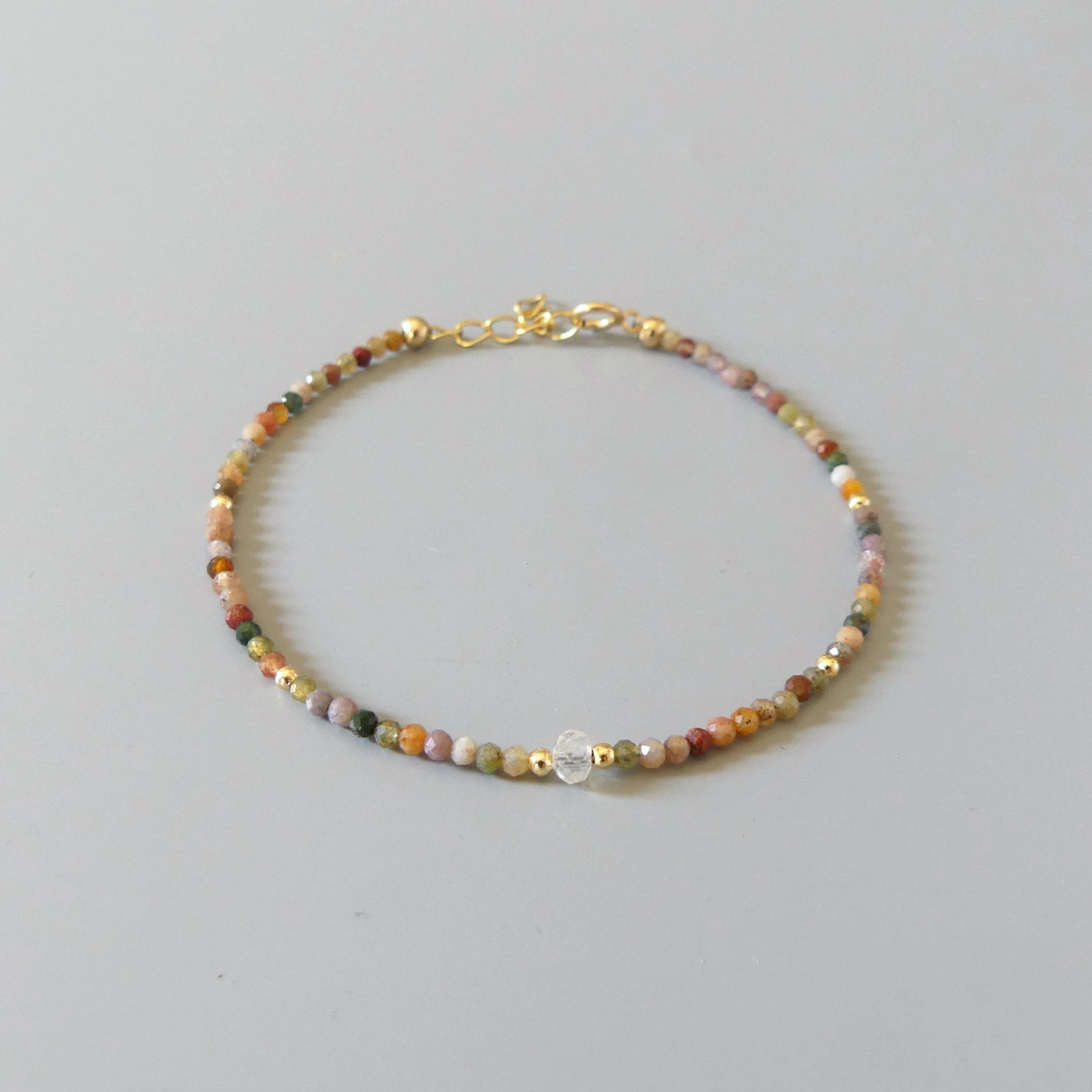 Tiny Indian Agate Bracelet Dainty Minimalist Jewelry Colorful Agate Crystal Energy Protection bracelet Healing Gemstone Birthday Gift for