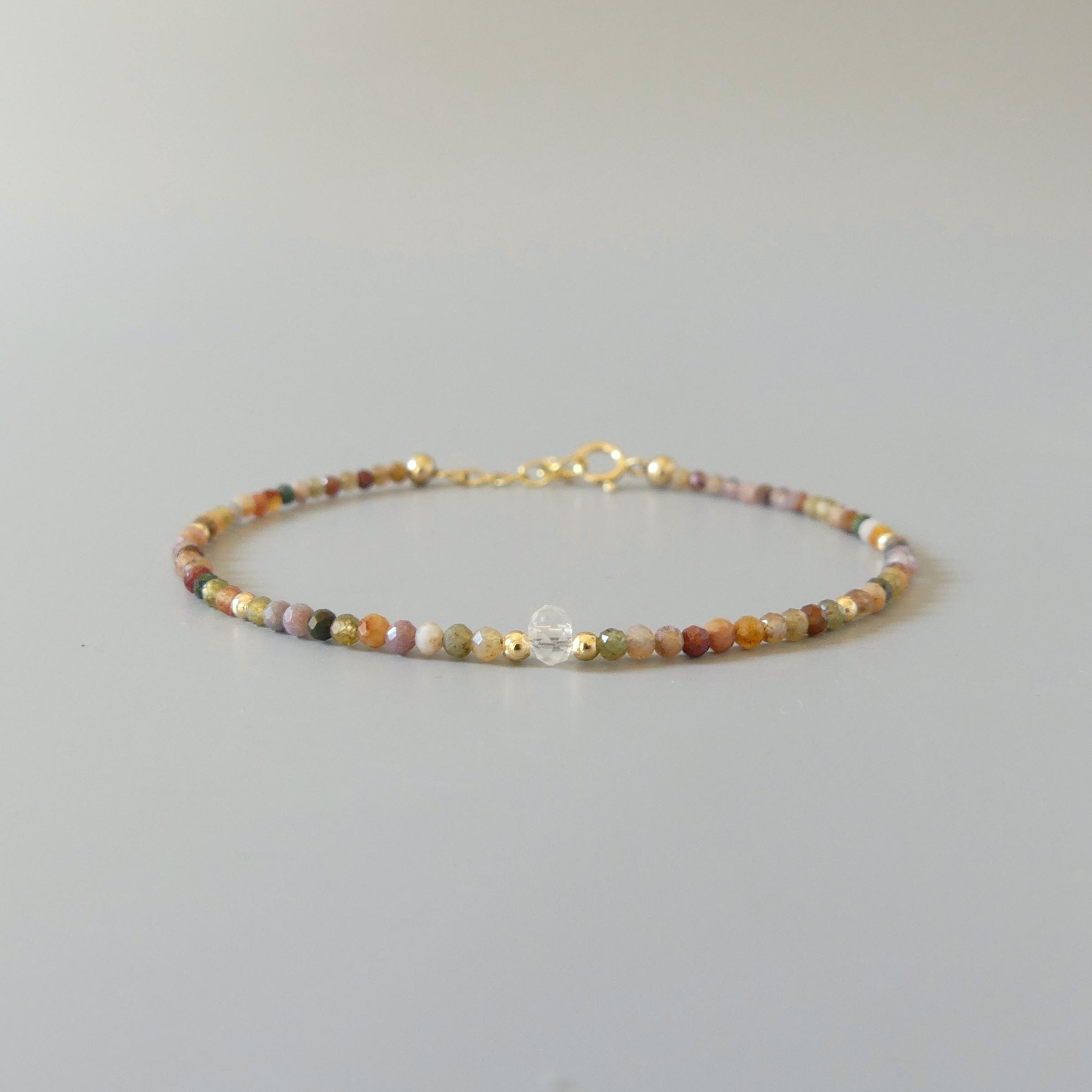 Tiny Indian Agate Bracelet Dainty Minimalist Jewelry Colorful Agate Crystal Energy Protection bracelet Healing Gemstone Birthday Gift for