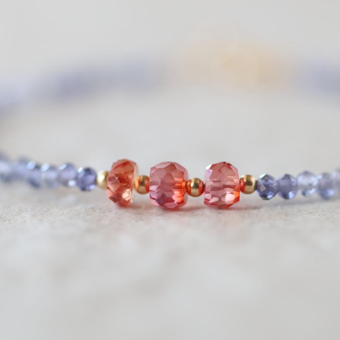 Tiny Sapphire Bracelet Iolite Dainty Gemstone Beaded Bracelet Crystal Minimalist Jewelry September Birthstone Gift for Women Wife