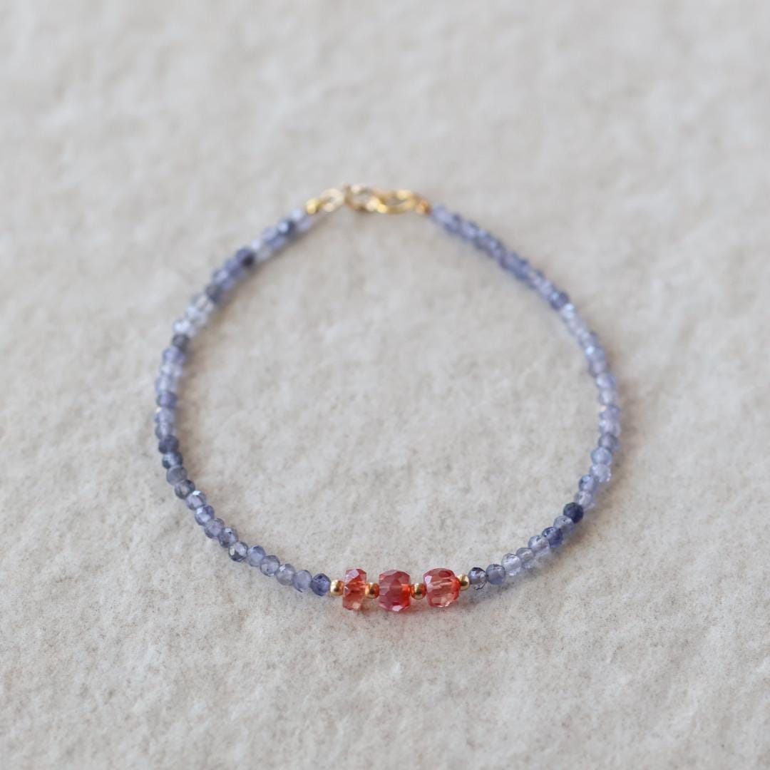 Tiny Sapphire Bracelet Iolite Dainty Gemstone Beaded Bracelet Crystal Minimalist Jewelry September Birthstone Gift for Women Wife