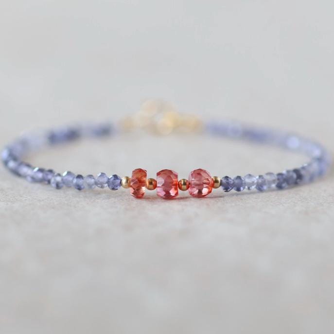 Tiny Sapphire Bracelet Iolite Dainty Gemstone Beaded Bracelet Crystal Minimalist Jewelry September Birthstone Gift for Women Wife