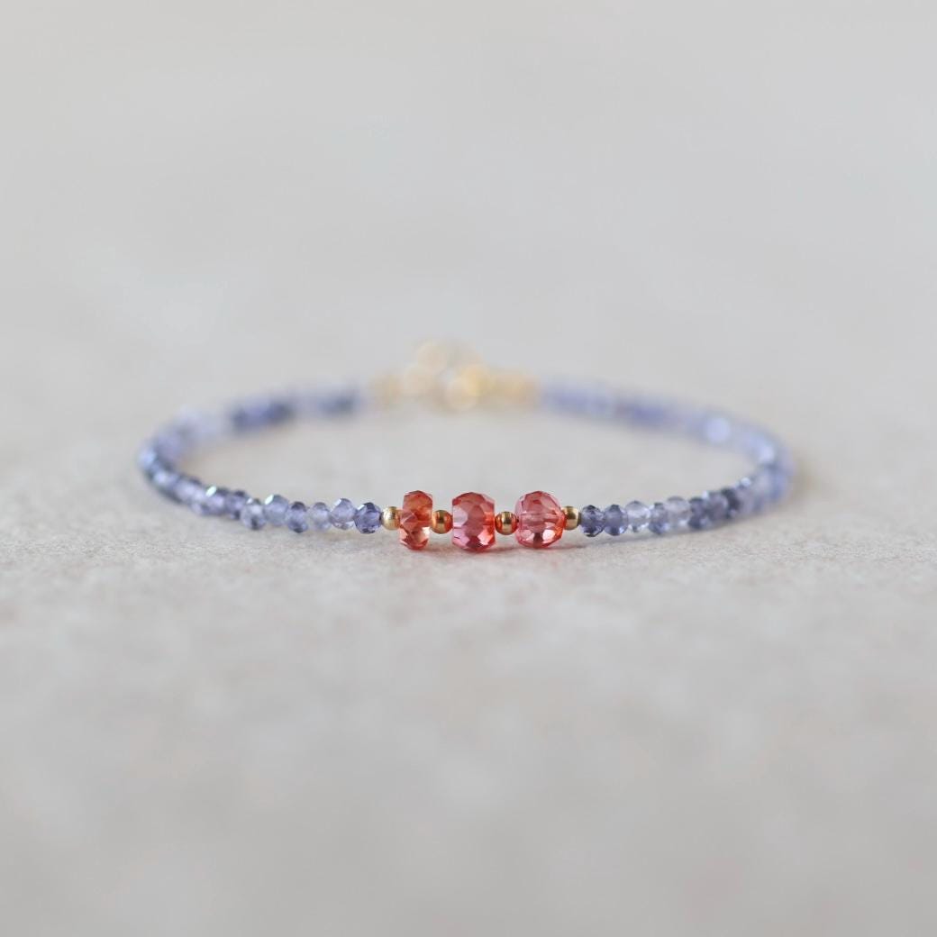 Tiny Sapphire Bracelet Iolite Dainty Gemstone Beaded Bracelet Crystal Minimalist Jewelry September Birthstone Gift for Women Wife