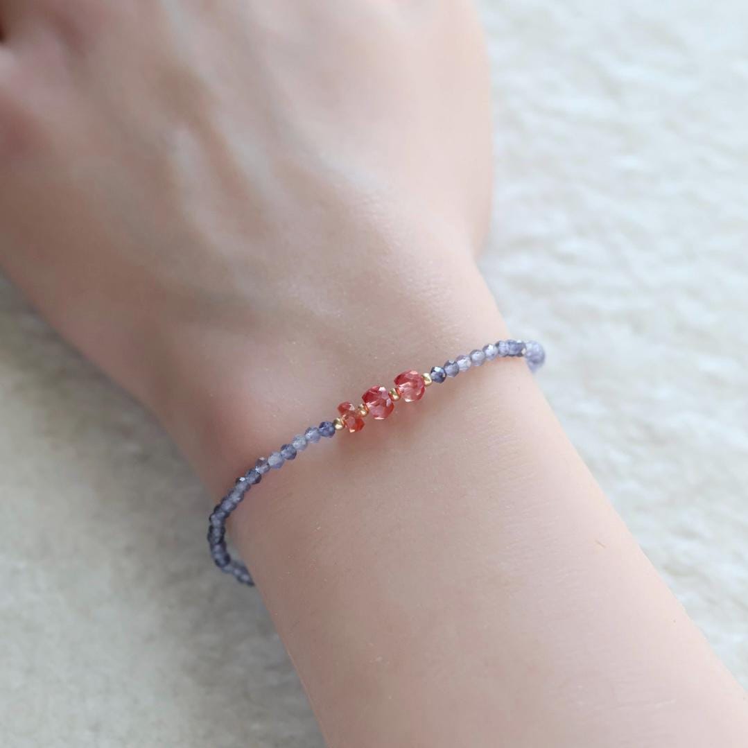 Tiny Sapphire Bracelet Iolite Dainty Gemstone Beaded Bracelet Crystal Minimalist Jewelry September Birthstone Gift for Women Wife