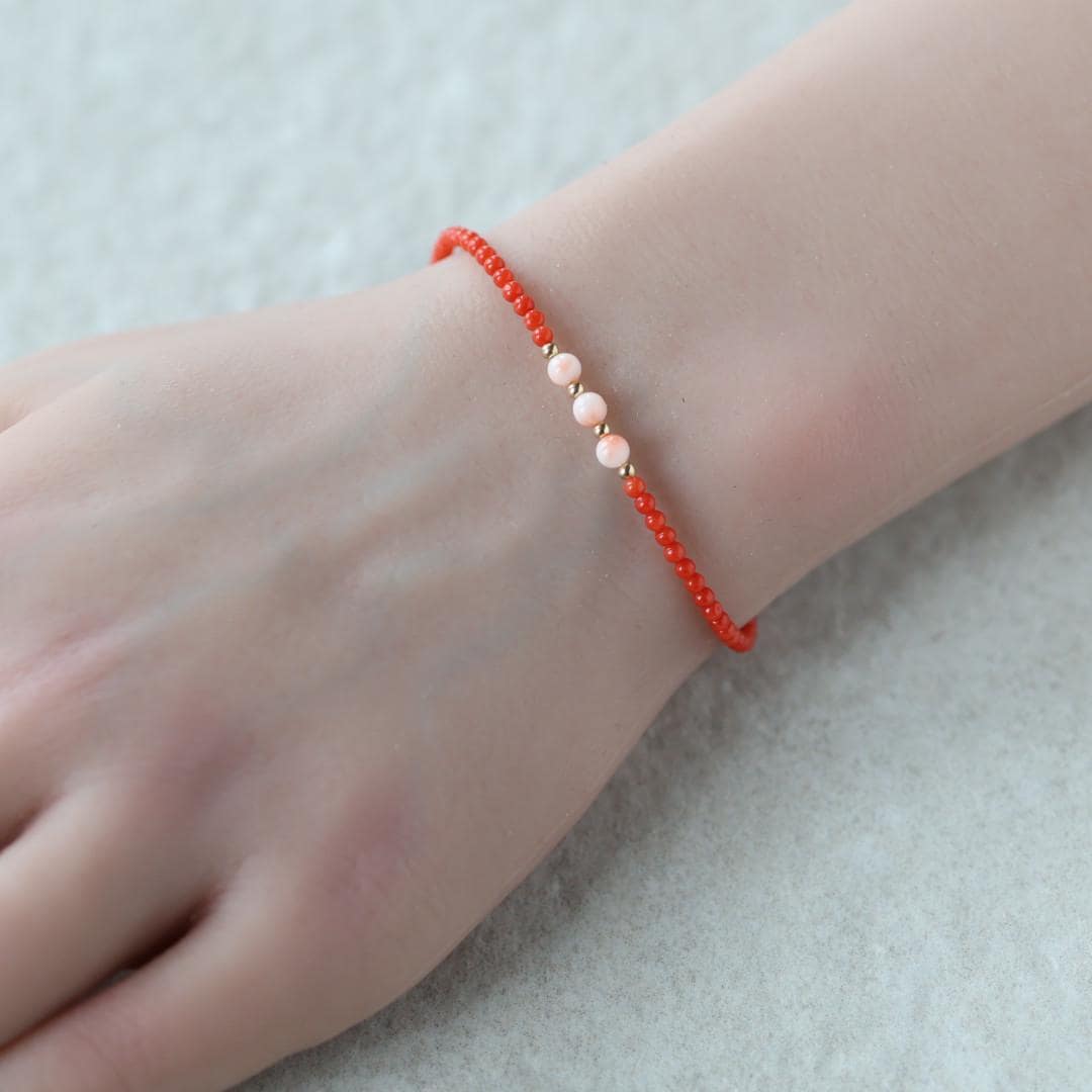 Tiny Italian Coral Bracelet Dainty Angel Skin Coral Jewelry Minimalist Red Coral Bracelet October Birthstone 35th anniversary gift Birthday