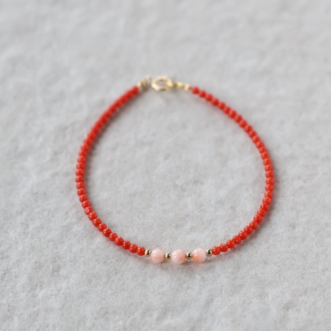 Tiny Italian Coral Bracelet Dainty Angel Skin Coral Jewelry Minimalist Red Coral Bracelet October Birthstone 35th anniversary gift Birthday