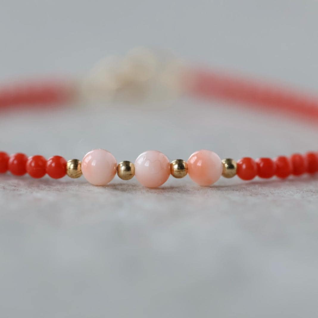Tiny Italian Coral Bracelet Dainty Angel Skin Coral Jewelry Minimalist Red Coral Bracelet October Birthstone 35th anniversary gift Birthday