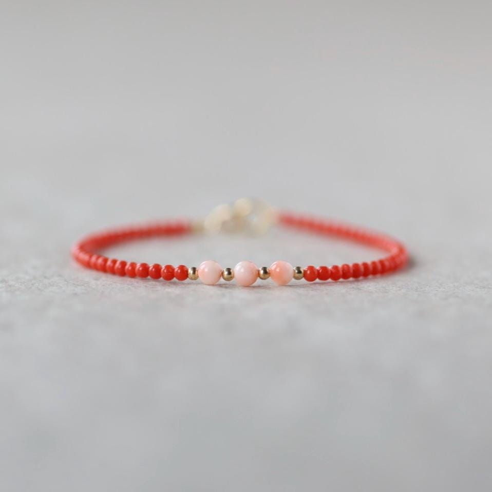 Tiny Italian Coral Bracelet Dainty Angel Skin Coral Jewelry Minimalist Red Coral Bracelet October Birthstone 35th anniversary gift Birthday