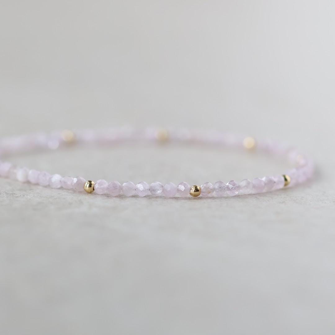 Tiny Kunzite Bracelet Dainty Lilac Pink Gemstone Beaded Jewelry Minimalist Crystal Bracelet Stacking Birthday Gift For Women Daughter Niece