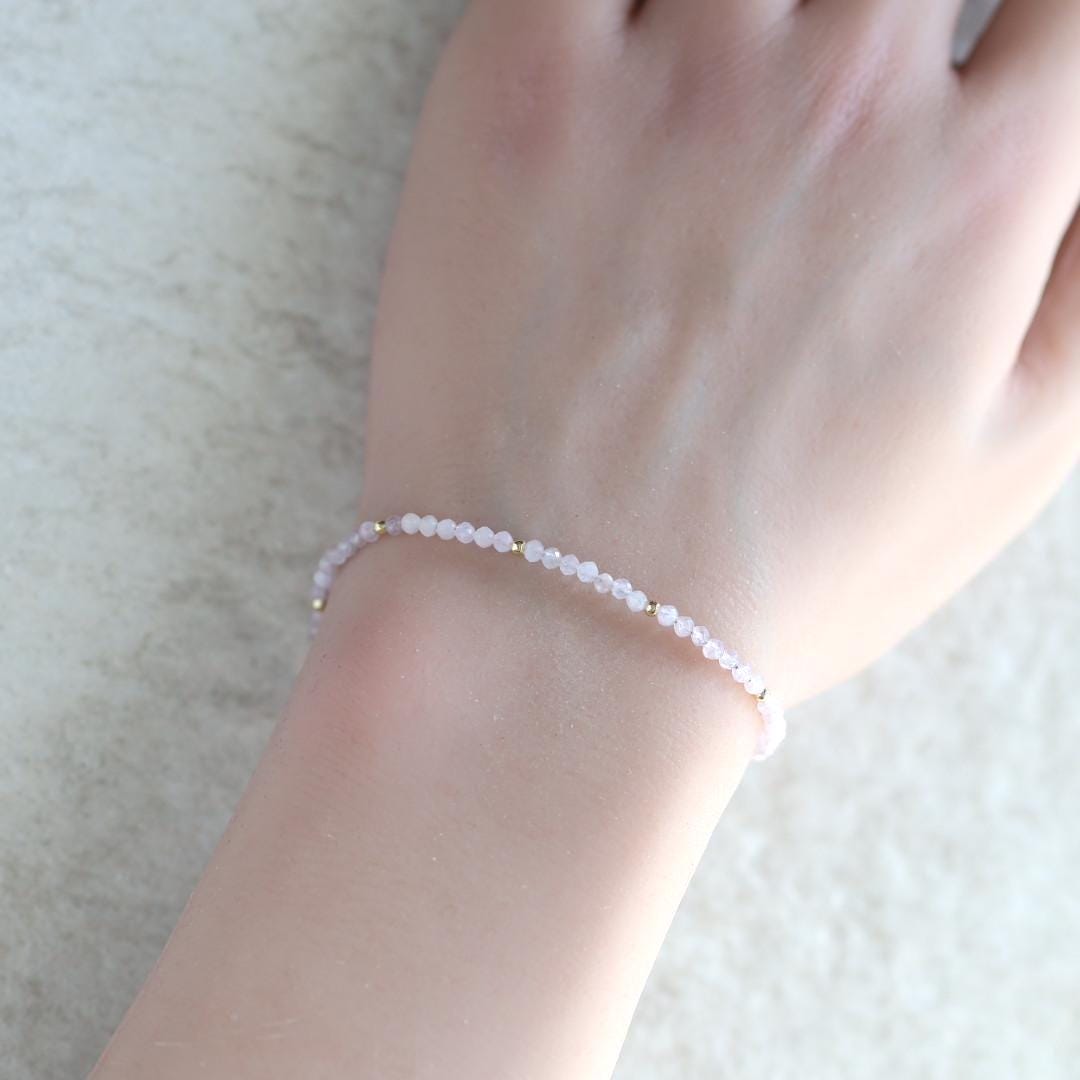 Tiny Kunzite Bracelet Dainty Lilac Pink Gemstone Beaded Jewelry Minimalist Crystal Bracelet Stacking Birthday Gift For Women Daughter Niece