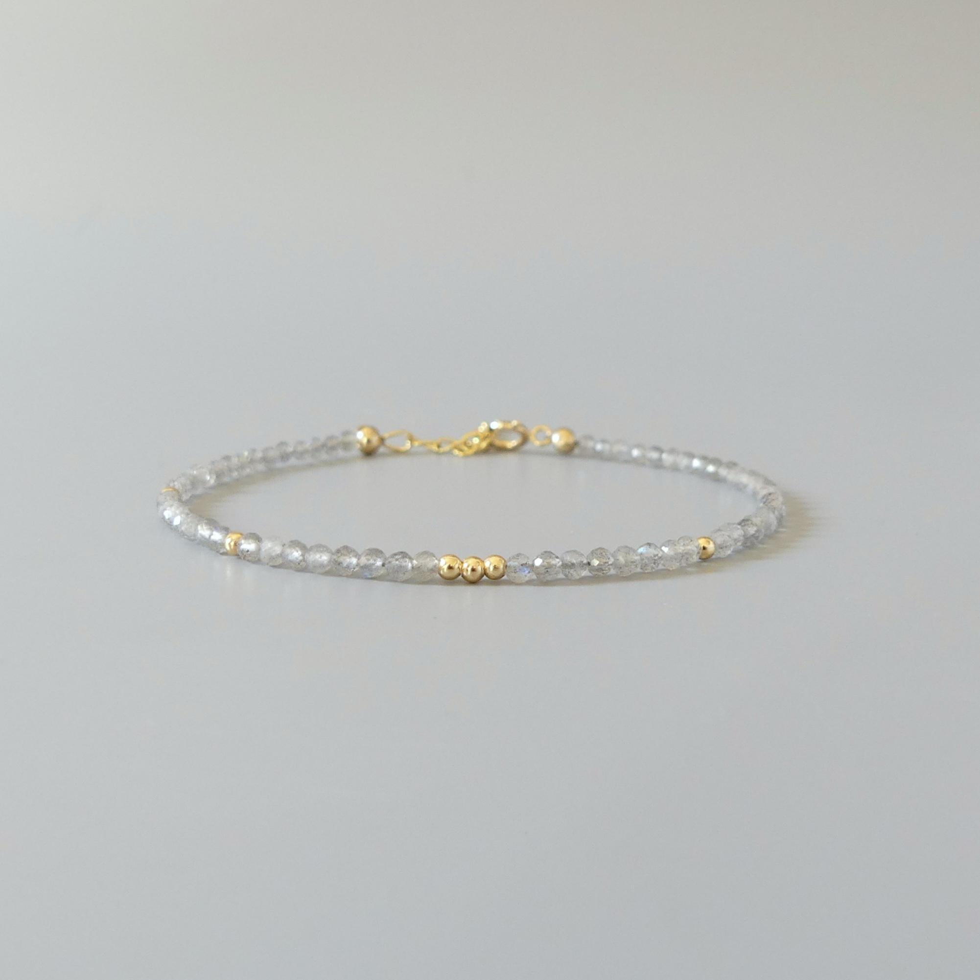 Tiny Labradorite Bracelet Dainty Gemstone Beaded Bracelet Gray Crystal Blue Flash Healing Bracelet Protection Birthday Gift Daughter Niece