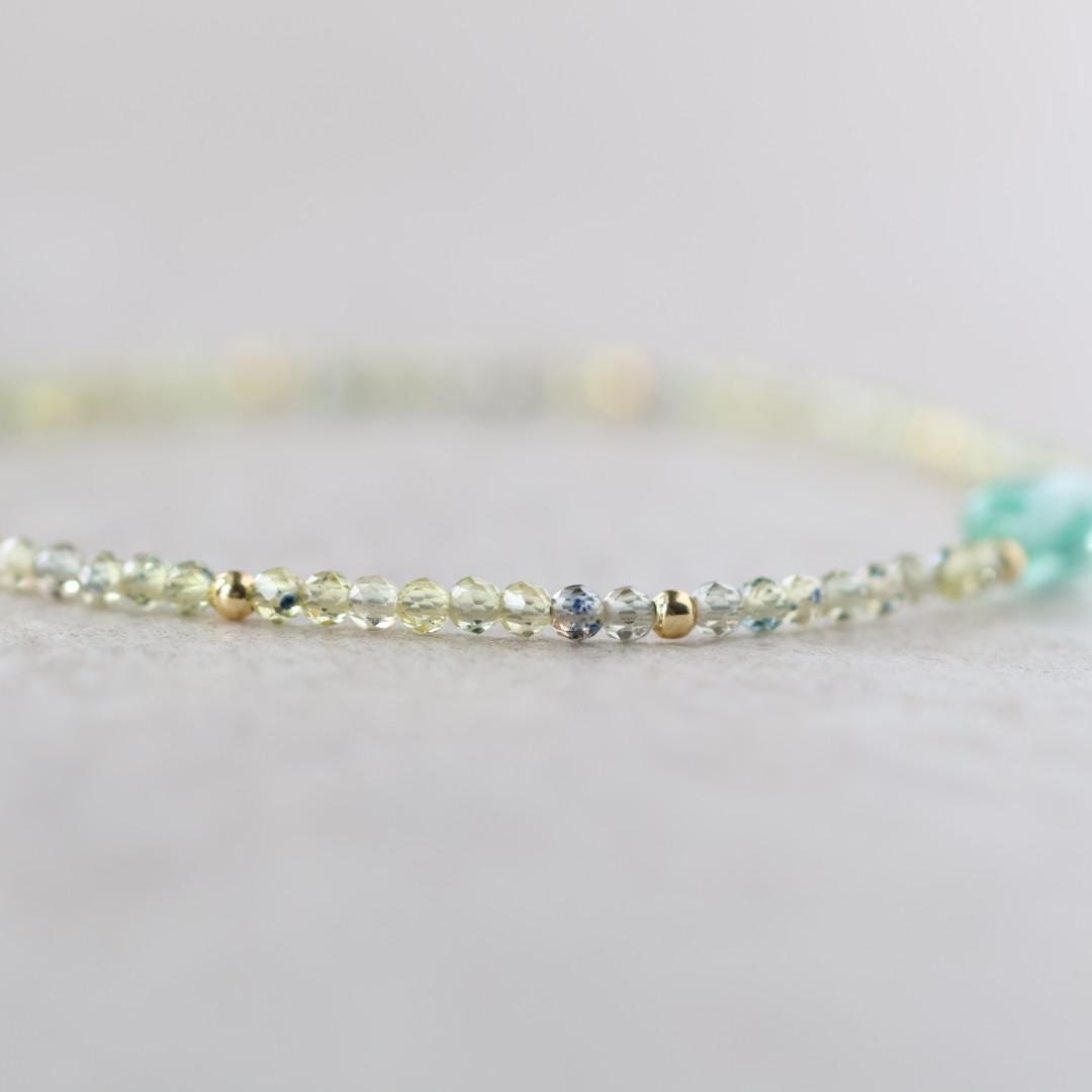 Tiny Sapphire Bracelet Dainty Yellow Green Sapphire Gemstone Beaded Jewelry Minimalist September Birthstone Birthday Gift Wife Daughter