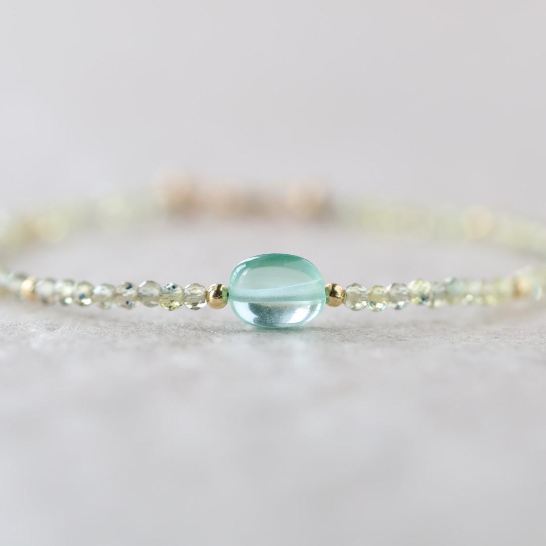 Tiny Sapphire Bracelet Dainty Yellow Green Sapphire Gemstone Beaded Jewelry Minimalist September Birthstone Birthday Gift Wife Daughter