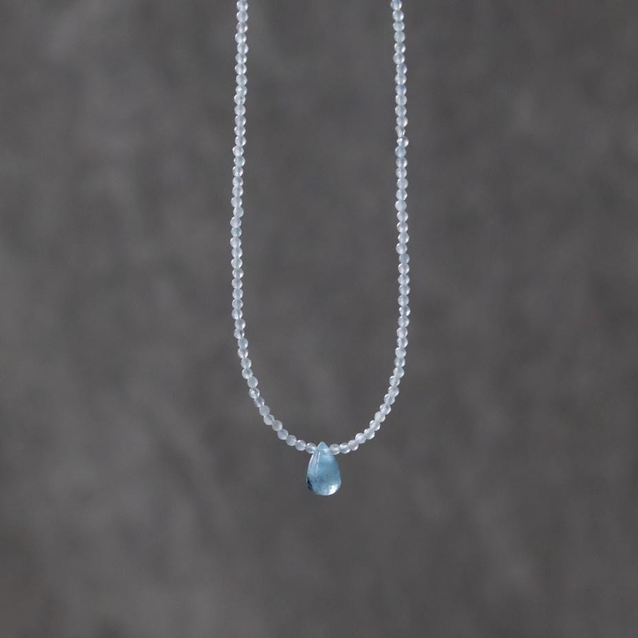 Dainty Aquamarine Necklace Beaded Choker Layering Simple Necklace Minimalist Jewelry Gift March Birthstone Mom Wife Bridesmaids