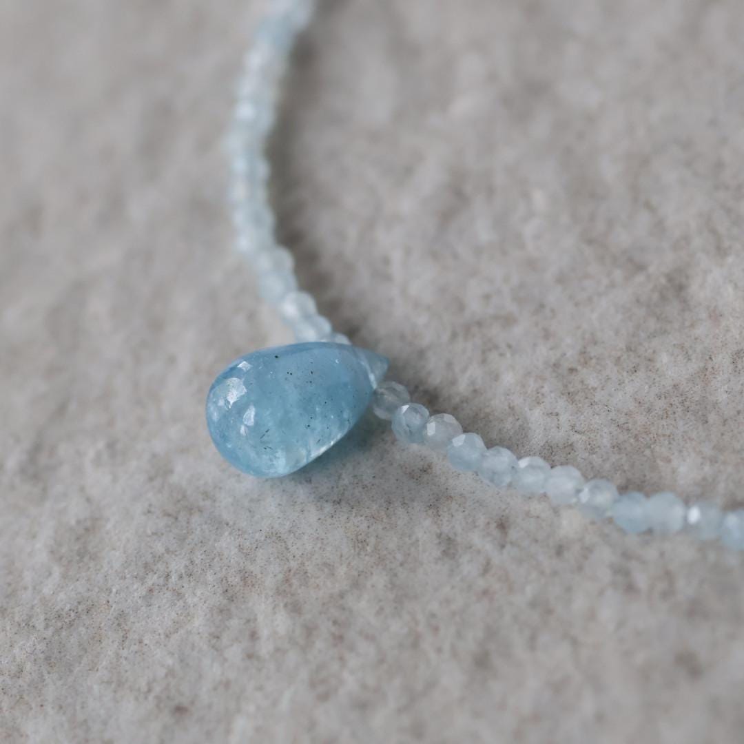 Dainty Aquamarine Necklace Beaded Choker Layering Simple Necklace Minimalist Jewelry Gift March Birthstone Mom Wife Bridesmaids