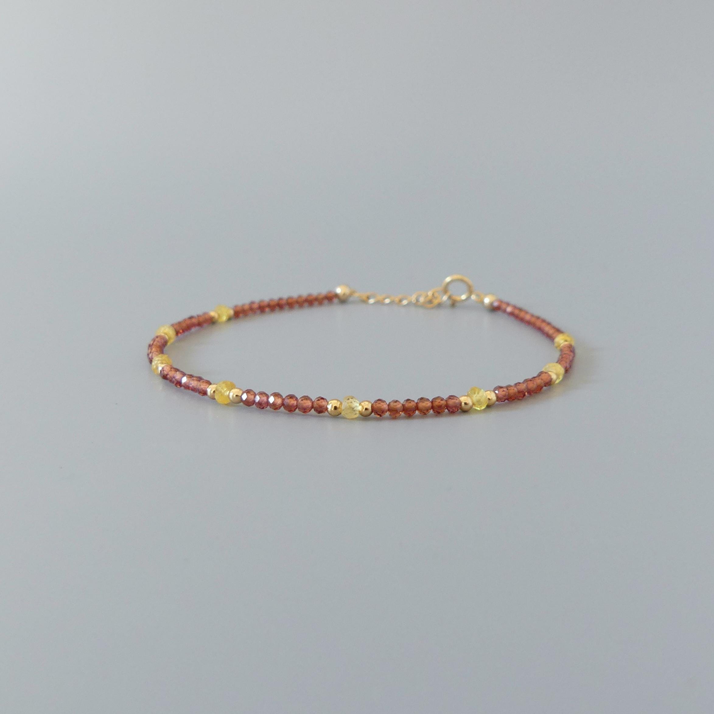 Tiny Garnet Bracelet Dainty Yellow Sapphire Bracelet Gold Filled Beaded Crystal Boho Jewelry Minimalist Birthstone Bracelet Gift for Women