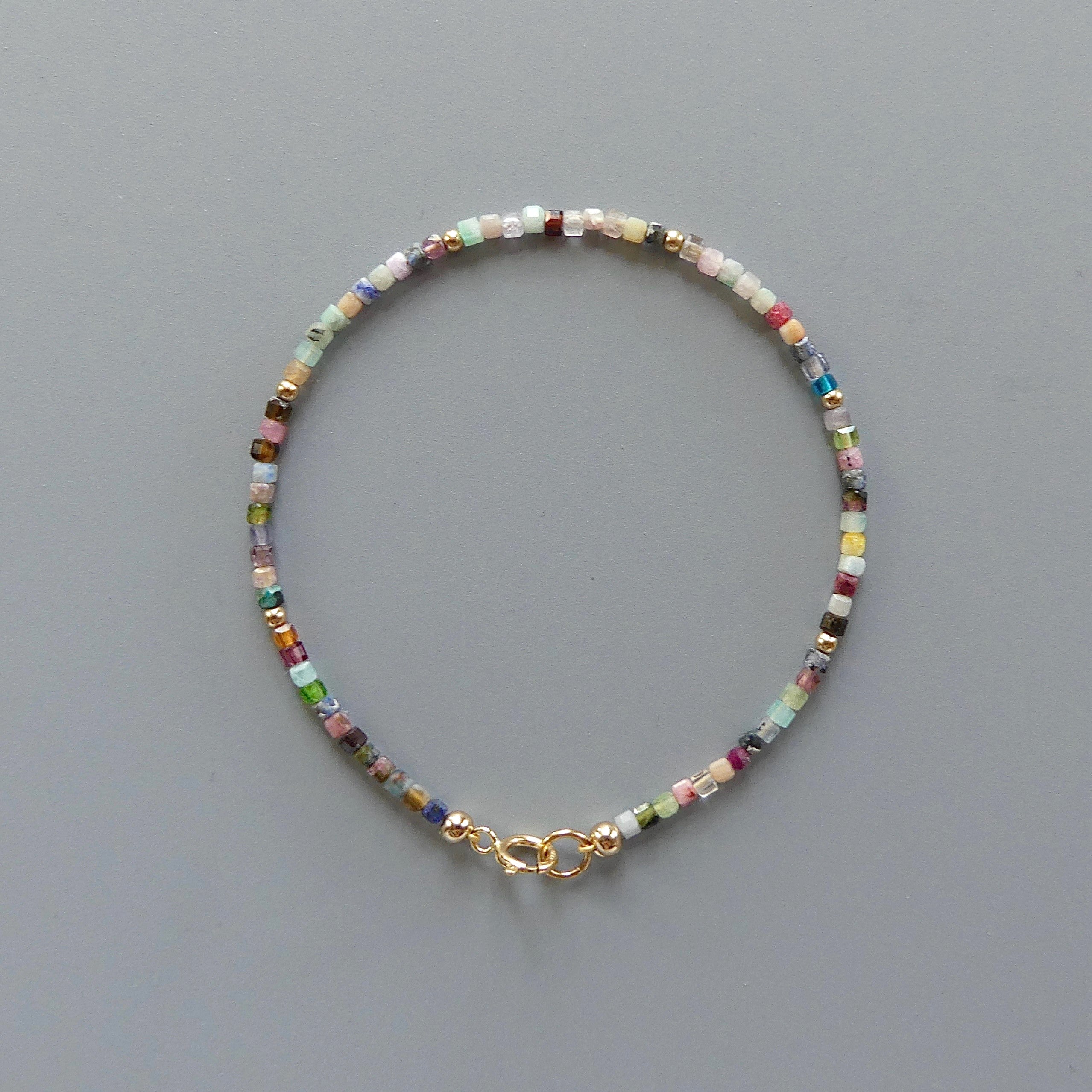 Tiny Colorful Bracelet Dainty Rainbow Bracelet Gold Filled Stacking Multi Gemstone Bead Bracelet Minimalist Birthday Gift Teen Girl Women