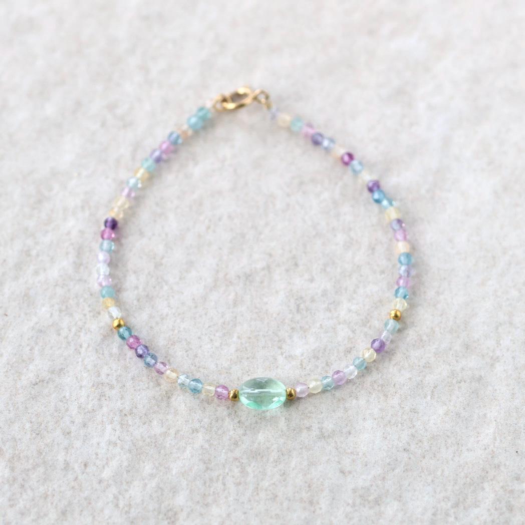 Tiny Fluorite Bracelet Dainty Gemstone Beaded Bracelet Colorful Jewelry Boho Chic Rainbow Jewelry Stacking Birthday Gift Wife Mom Sister