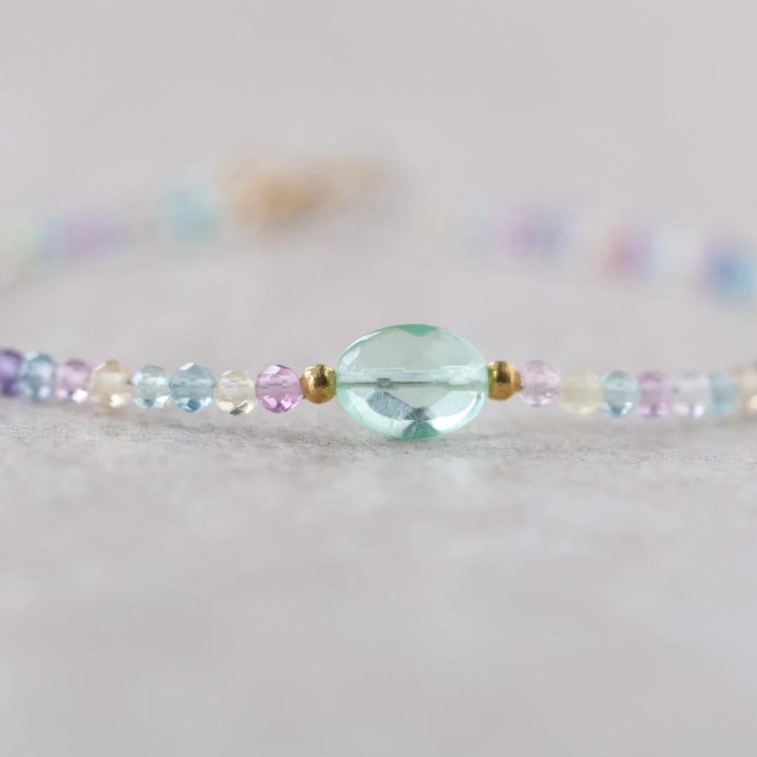 Tiny Fluorite Bracelet Dainty Gemstone Beaded Bracelet Colorful Jewelry Boho Chic Rainbow Jewelry Stacking Birthday Gift Wife Mom Sister