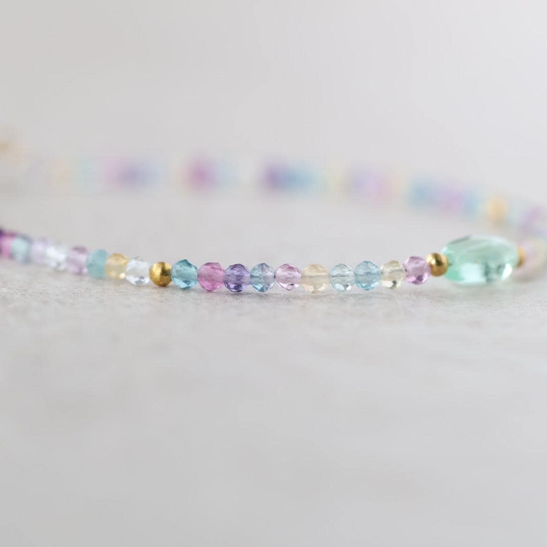 Tiny Fluorite Bracelet Dainty Gemstone Beaded Bracelet Colorful Jewelry Boho Chic Rainbow Jewelry Stacking Birthday Gift Wife Mom Sister