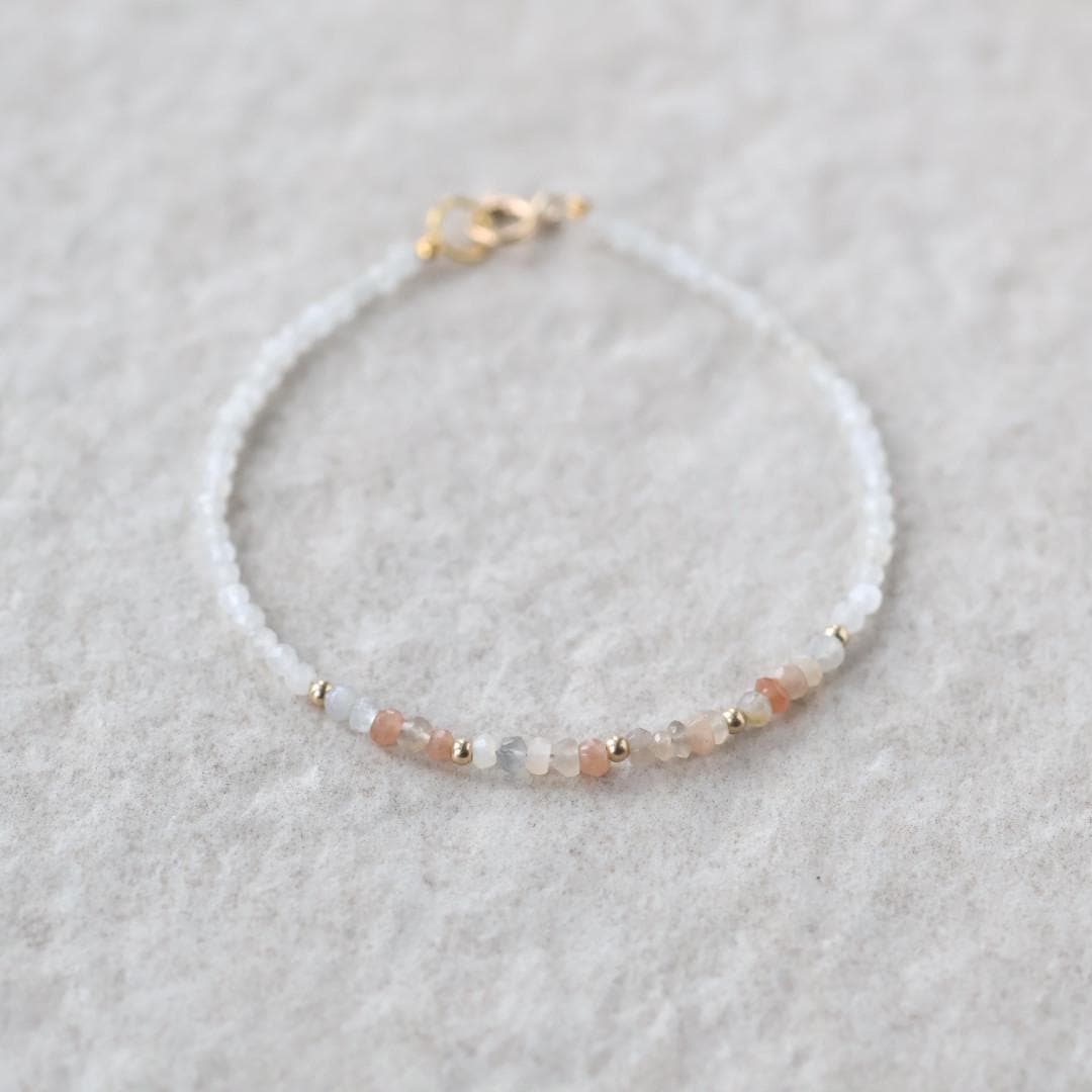 Tiny Moonstone Bracelet Dainty Colorful Moonstone Gemstone Beaded Jewelry Minimalist June Birthstone Birthday Gift Women Mom Wife Friend