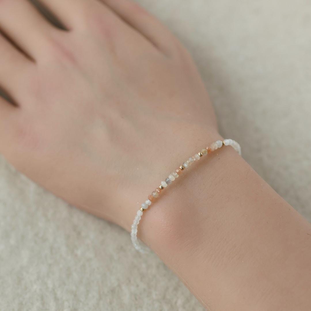 Tiny Moonstone Bracelet Dainty Colorful Moonstone Gemstone Beaded Jewelry Minimalist June Birthstone Birthday Gift Women Mom Wife Friend