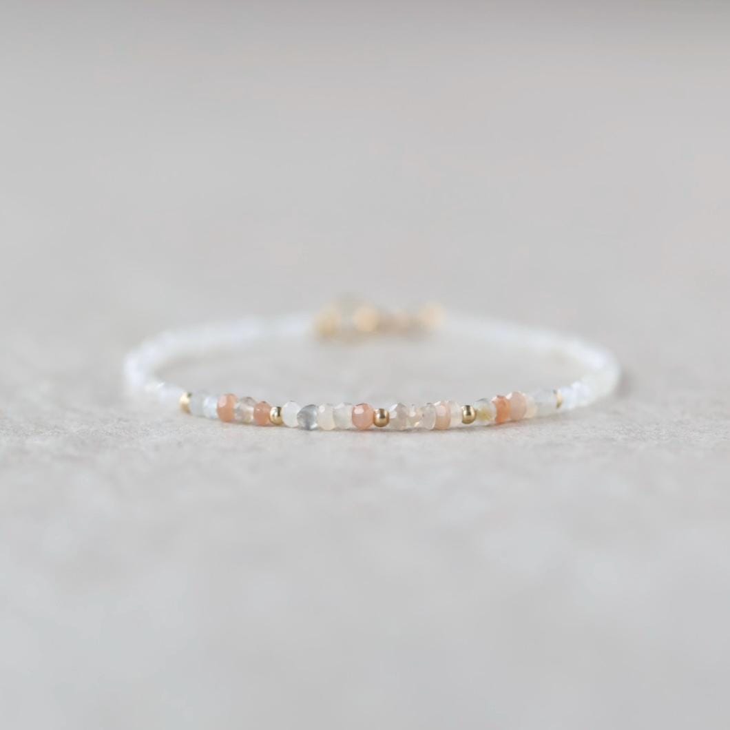 Tiny Moonstone Bracelet Dainty Colorful Moonstone Gemstone Beaded Jewelry Minimalist June Birthstone Birthday Gift Women Mom Wife Friend