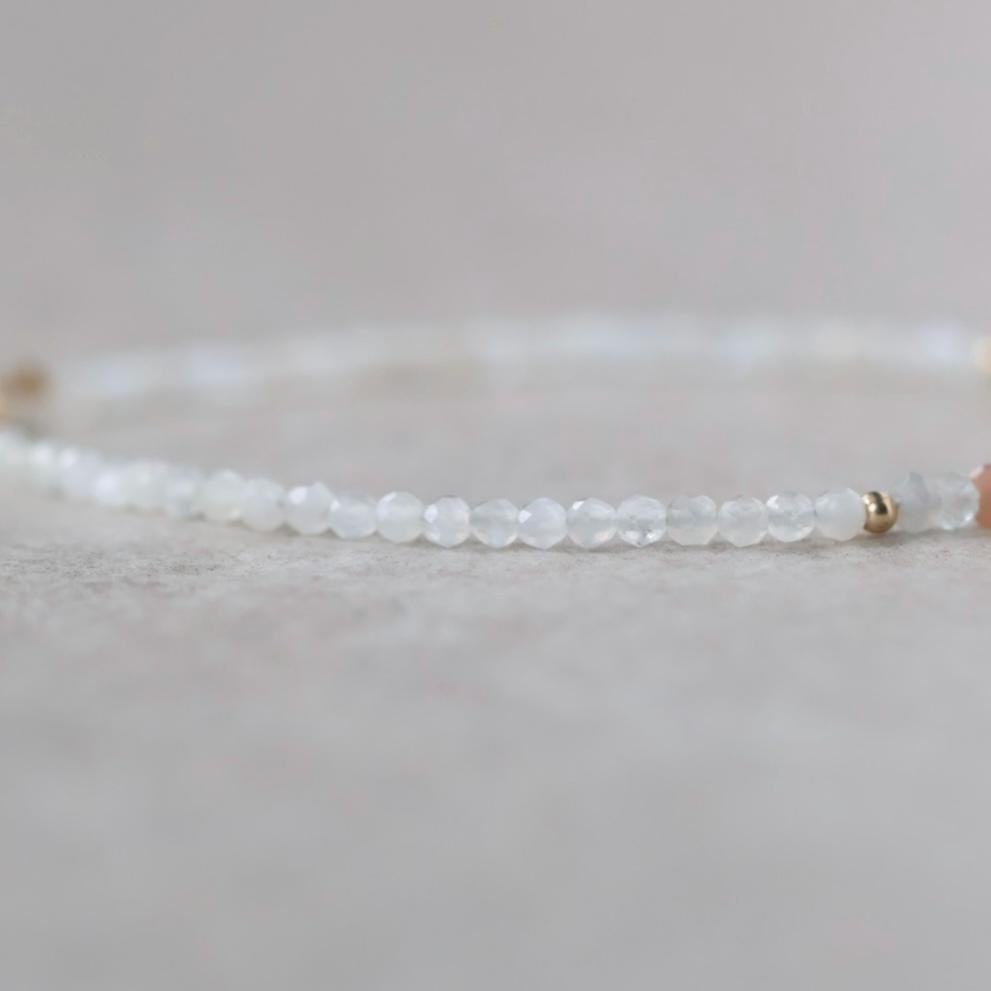 Tiny Moonstone Bracelet Dainty Colorful Moonstone Gemstone Beaded Jewelry Minimalist June Birthstone Birthday Gift Women Mom Wife Friend
