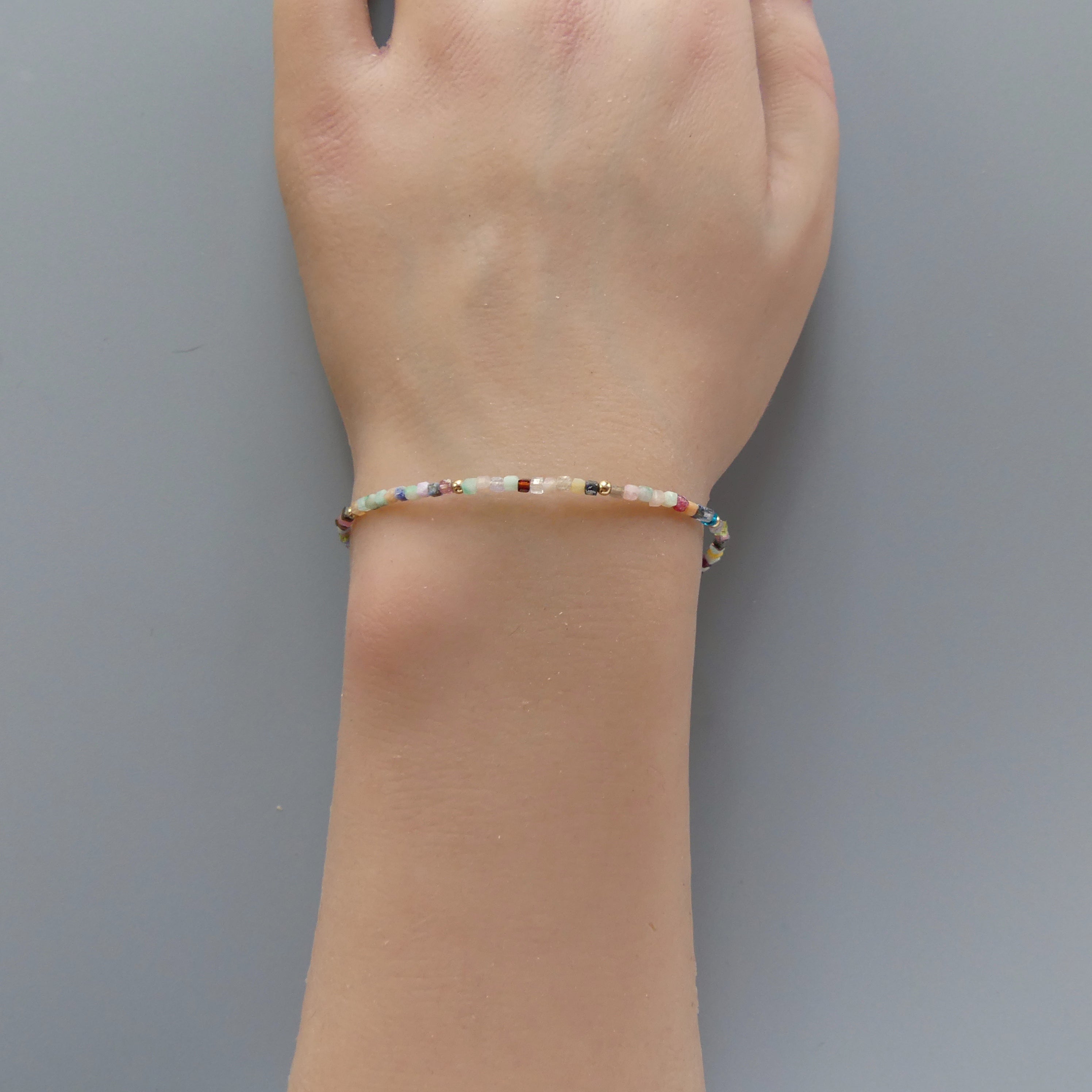 Tiny Colorful Bracelet Dainty Rainbow Bracelet Gold Filled Stacking Multi Gemstone Bead Bracelet Minimalist Birthday Gift Teen Girl Women