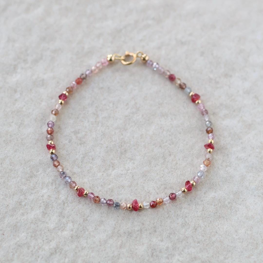 Multi Spinel Bracelet Dainty Gemstone Beaded Bracelet Minimalist Jewelry Chrystal Boho Chic Stacking Bracelet Birthday Gift for Women Wife
