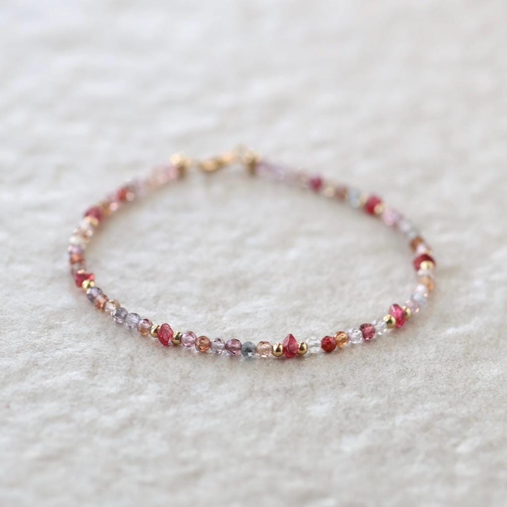 Multi Spinel Bracelet Dainty Gemstone Beaded Bracelet Minimalist Jewelry Chrystal Boho Chic Stacking Bracelet Birthday Gift for Women Wife