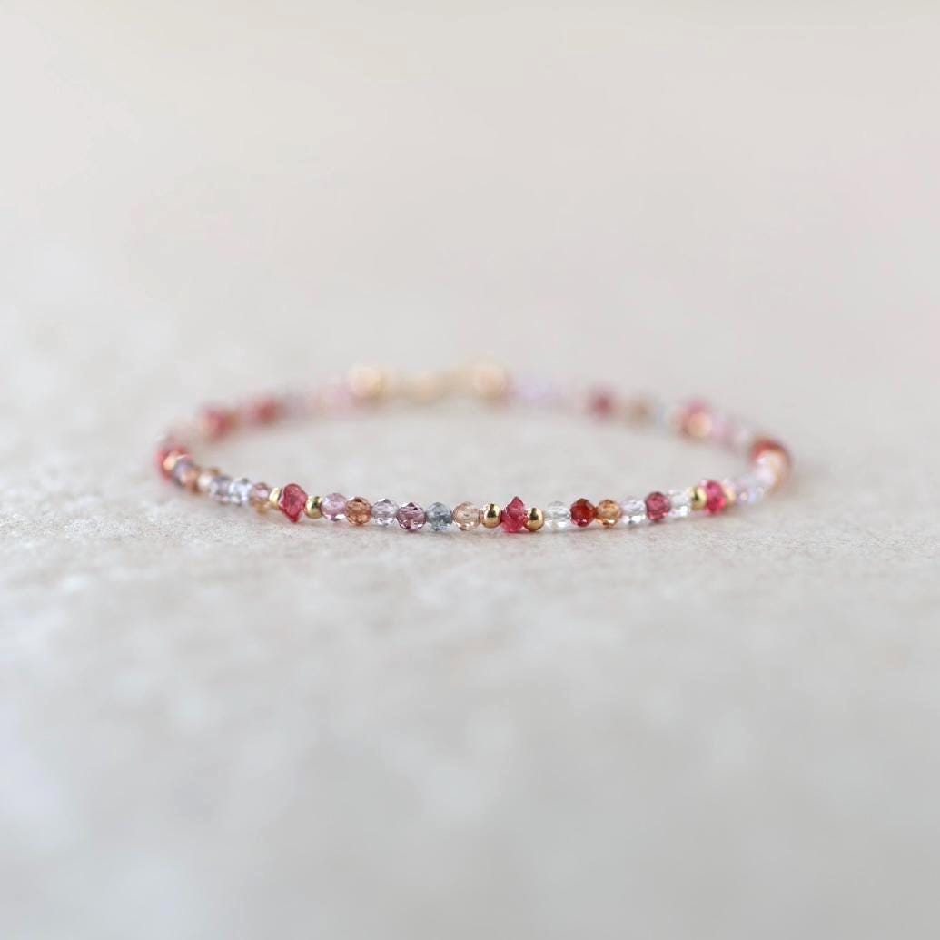 Multi Spinel Bracelet Dainty Gemstone Beaded Bracelet Minimalist Jewelry Chrystal Boho Chic Stacking Bracelet Birthday Gift for Women Wife