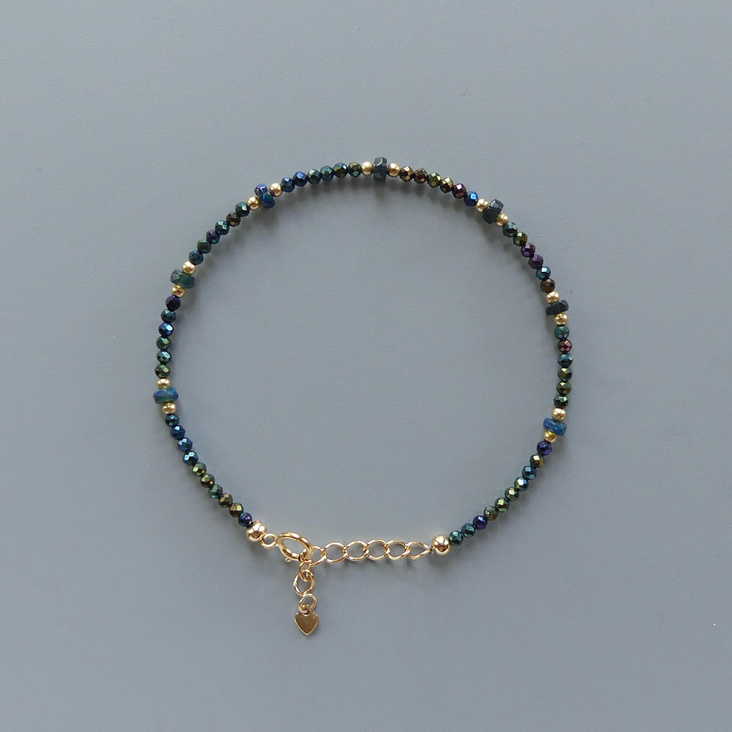 Tiny Mystic Black Spinel Bracelet Dainty Black Opal Gold Filled Bracelet Sparkly Black Crystal Jewelry Minimalist October Birthstone Gift