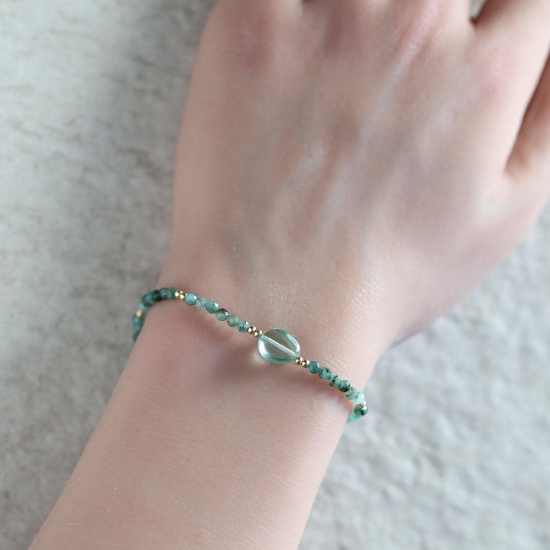 Tiny Natural Emerald and Green Sapphire Bracelet