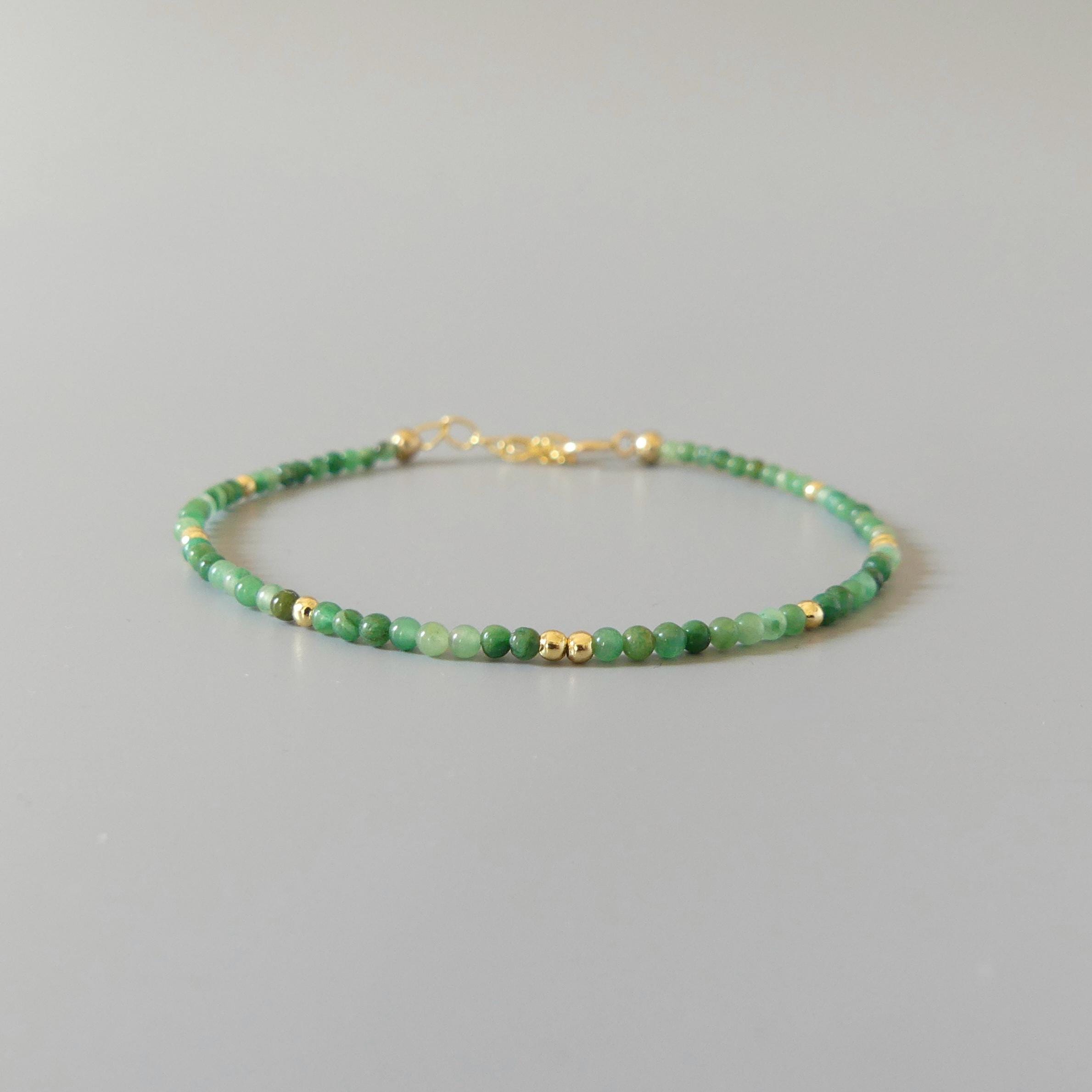 Natural Jade Bracelet Dainty Beaded Bracelet Pale Green Gemstone Minimalist Jewelry Everyday Bracelet Gift Birthday Present Mom Bridesmaid