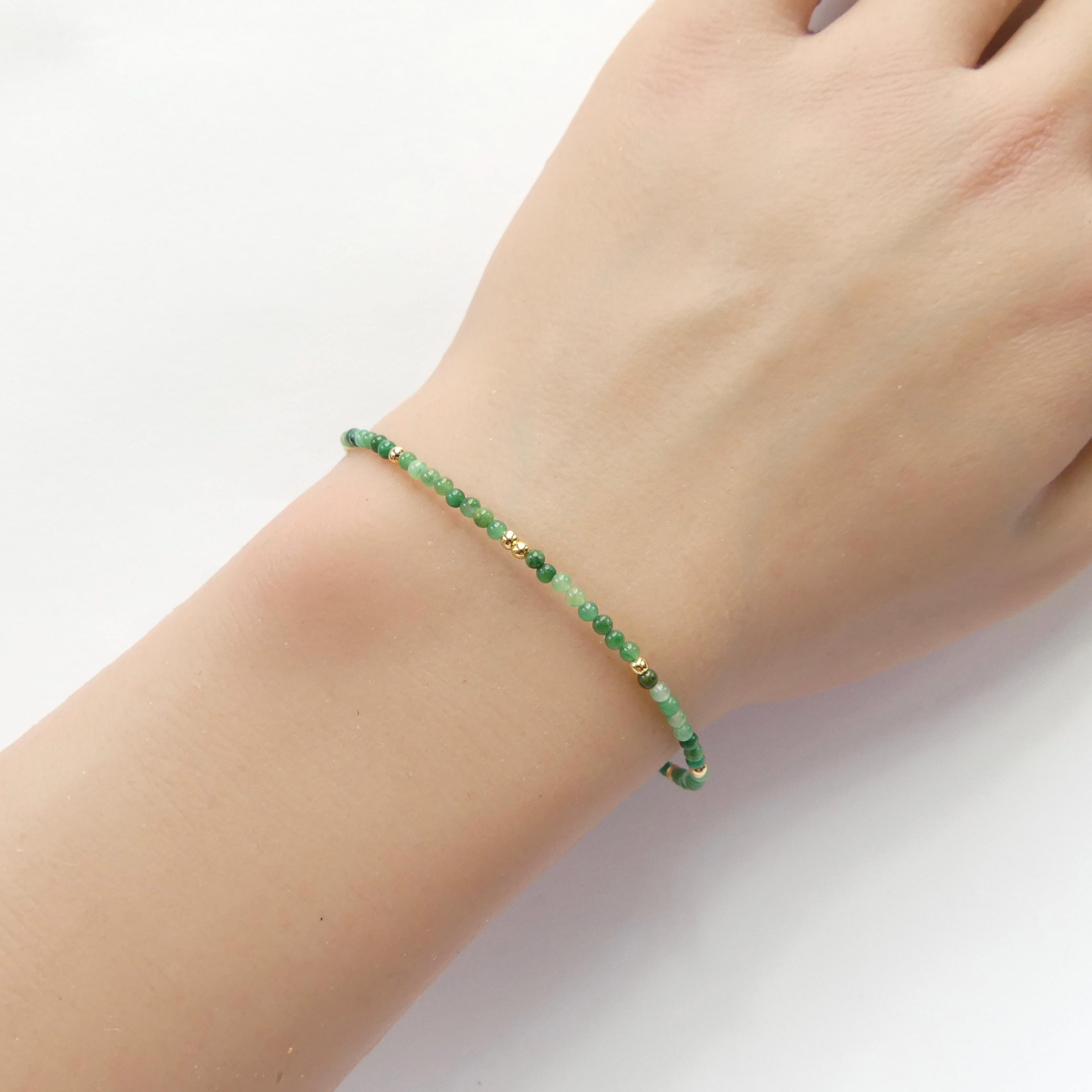 Natural Jade Bracelet Dainty Beaded Bracelet Pale Green Gemstone Minimalist Jewelry Everyday Bracelet Gift Birthday Present Mom Bridesmaid