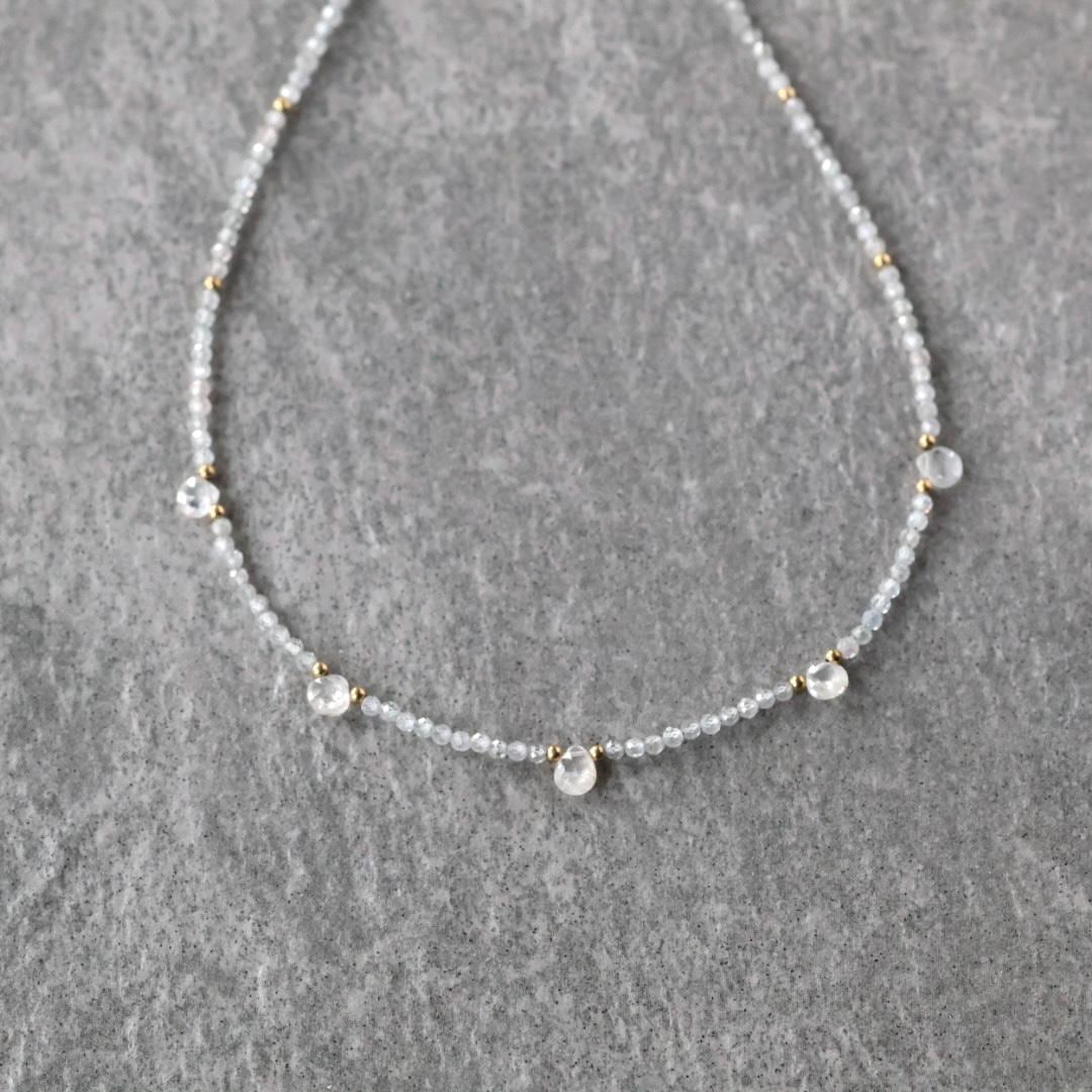 Tiny Natural White Diamond Zircon Beaded Necklace