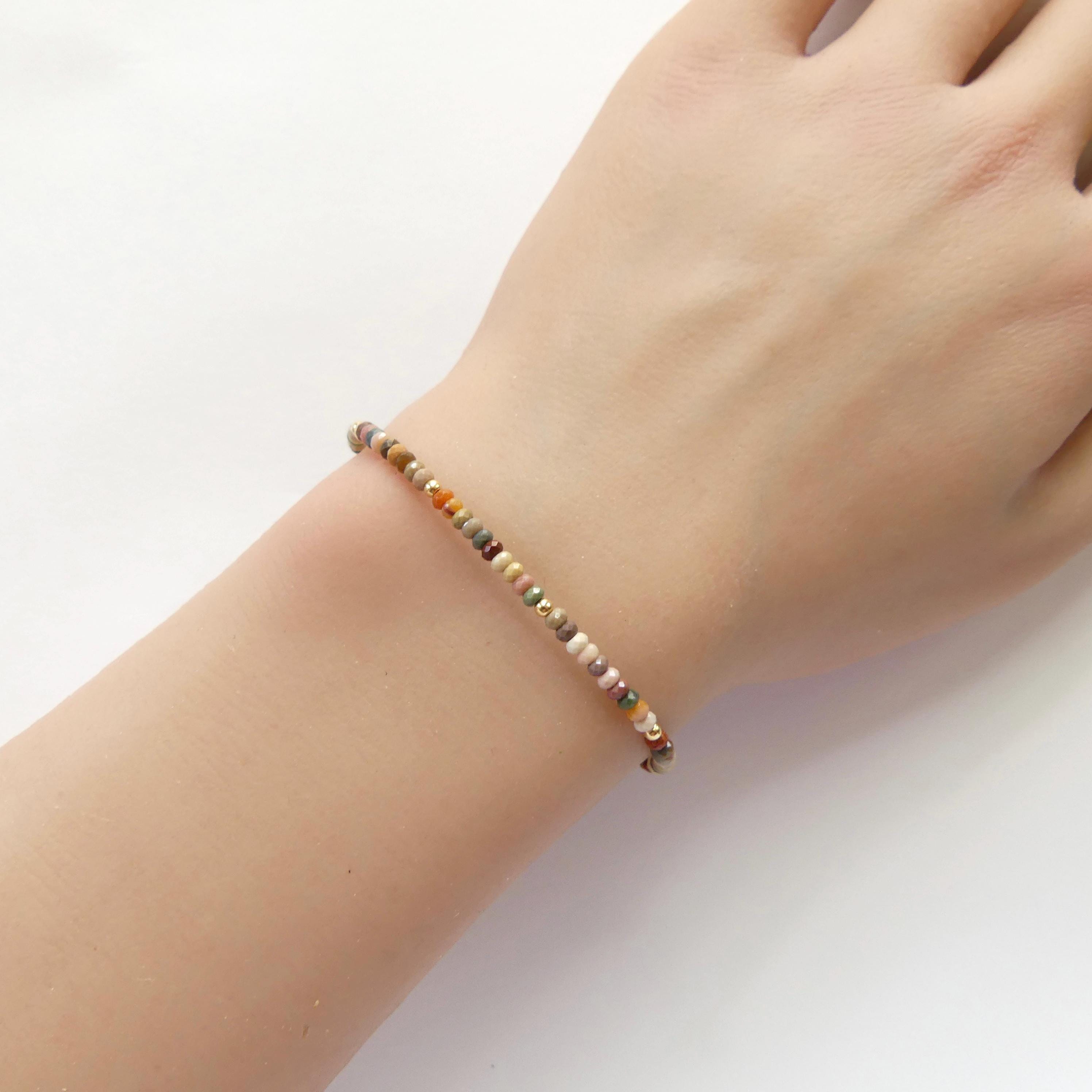 Tiny Fancy Jasper Bracelet Dainty Ocean Jasper Rainbow Crystal Bracelet Gemstone Delicate Minimalist Jewelry Healing Birthday Gift Mom Wife