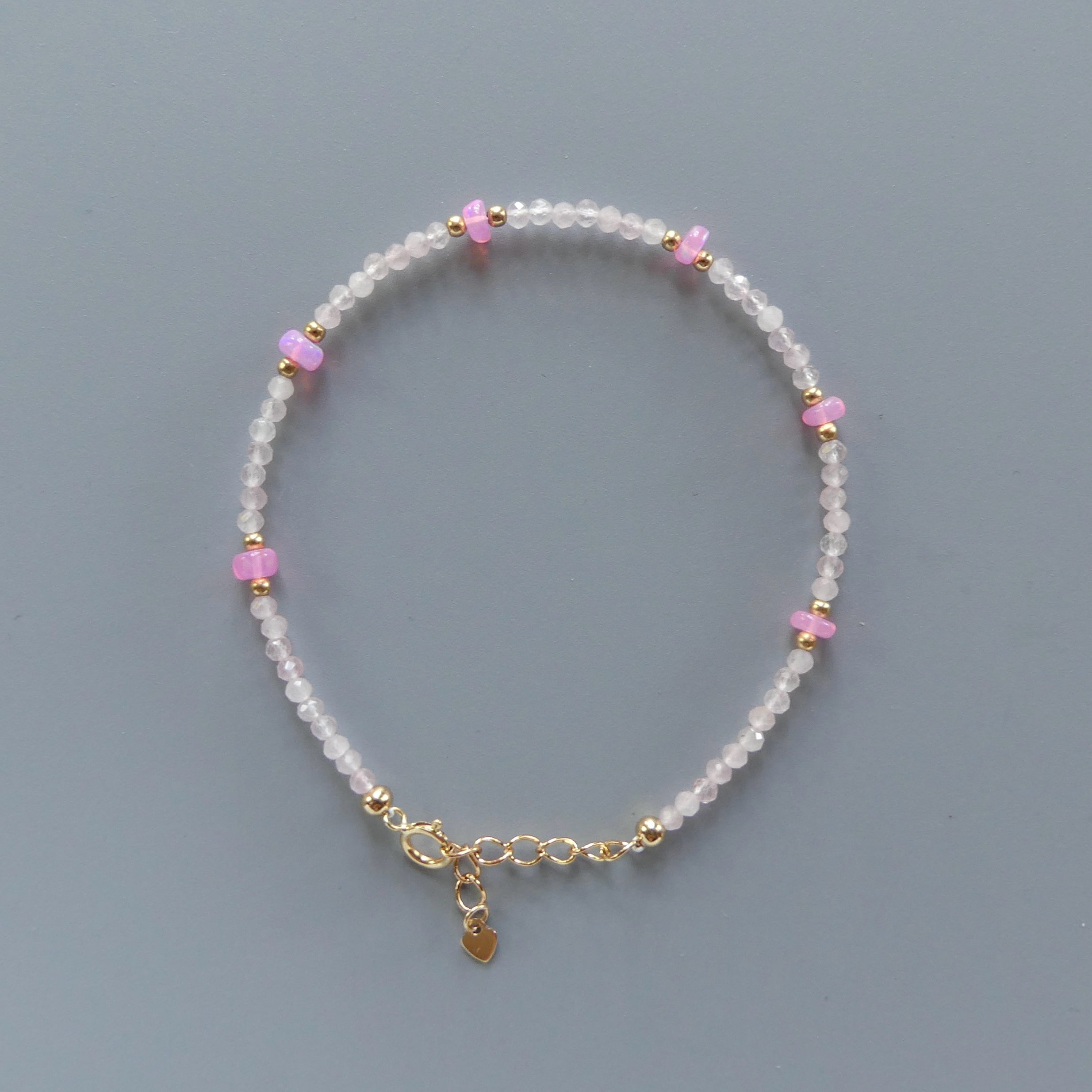 Tiny Rose Quartz Bracelet Dainty Pink Opal Bracelet Pink Beaded Bracelet Gold Filled Minimalist Jewelry Self Care Gift Bridesmaid Mom Wife