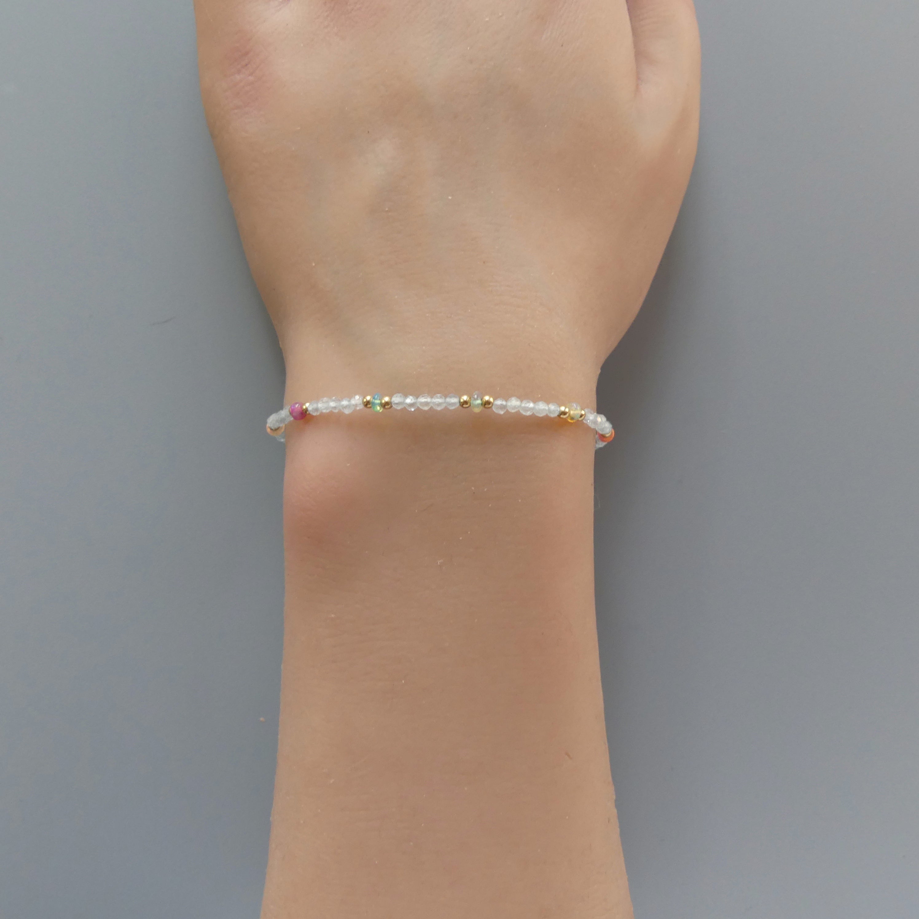 Tiny Pastel Opal Bracelet Dainty Aquamarine Gold Filled Beaded Minimalist Jewelry Birthstone Bracelet Mom Birthday Gift Wife Mom Bridesmaid
