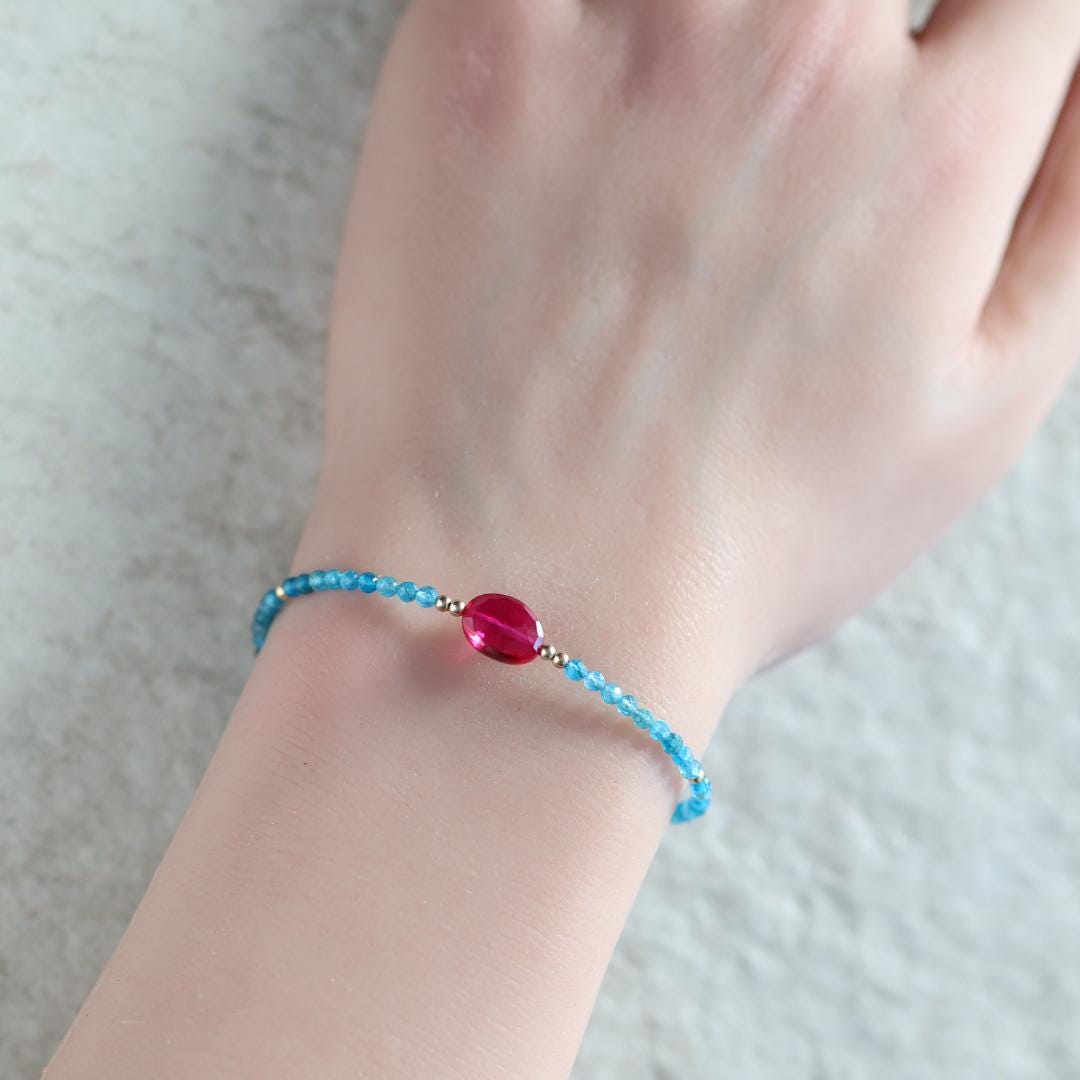Tiny Apatite and Ruby Bracelet