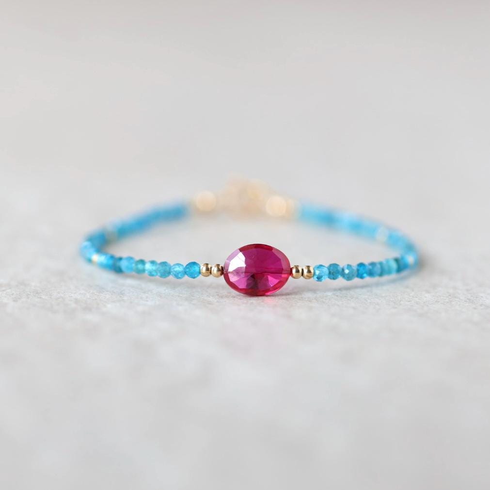 Tiny Apatite and Ruby Bracelet