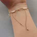 Tiny Pearl Bracelet Knotted Silk Wish Bracelet Dainty Minimalist Jewelry Gold Filled June Birthstone Bracelet Stacking Birthday Gift Women