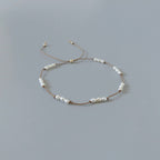 Tiny Pearl Bracelet Knotted Silk Wish Bracelet Dainty Minimalist Jewelry Gold Filled June Birthstone Bracelet Stacking Birthday Gift Women