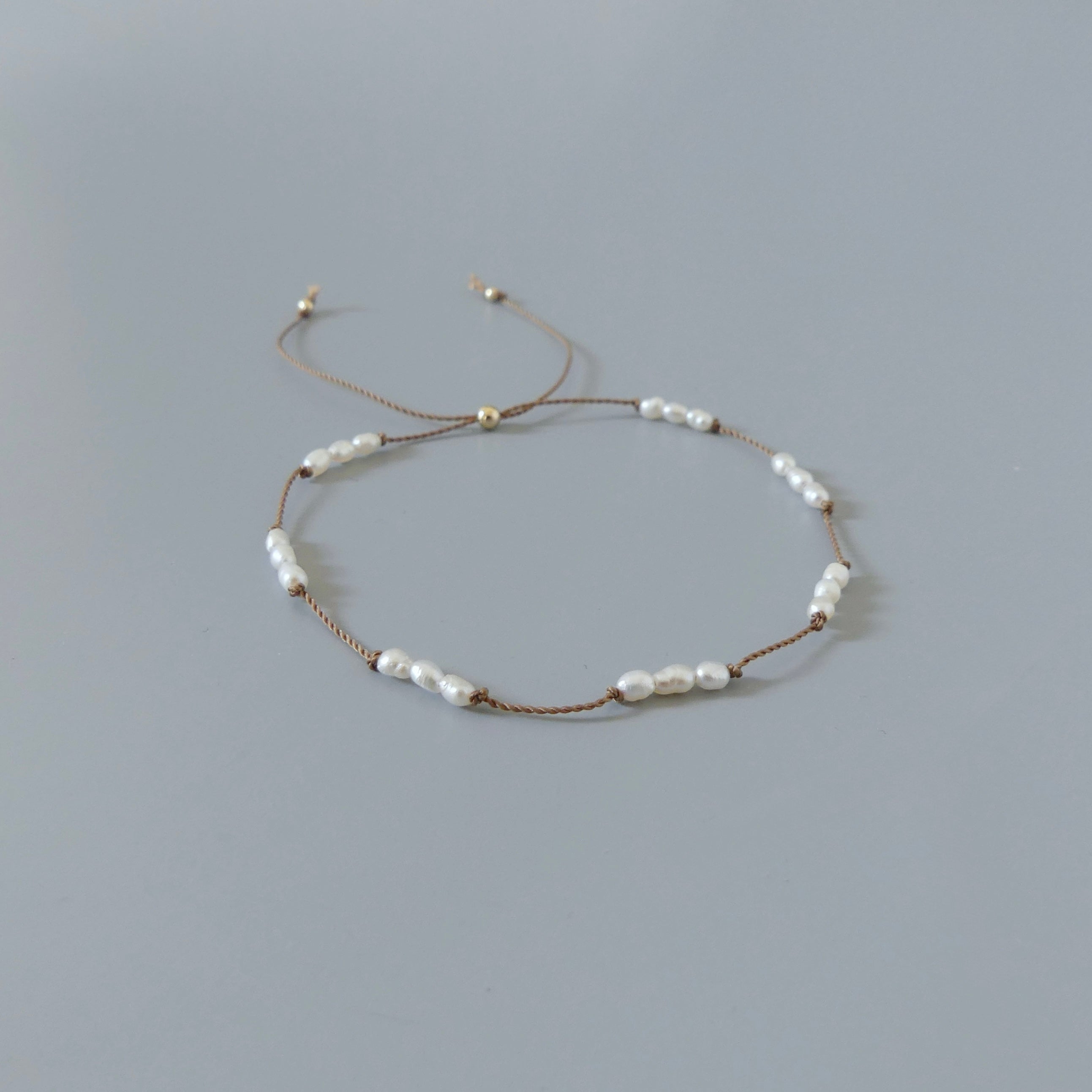 Tiny Pearl Bracelet Knotted Silk Wish Bracelet Dainty Minimalist Jewelry Gold Filled June Birthstone Bracelet Stacking Birthday Gift Women