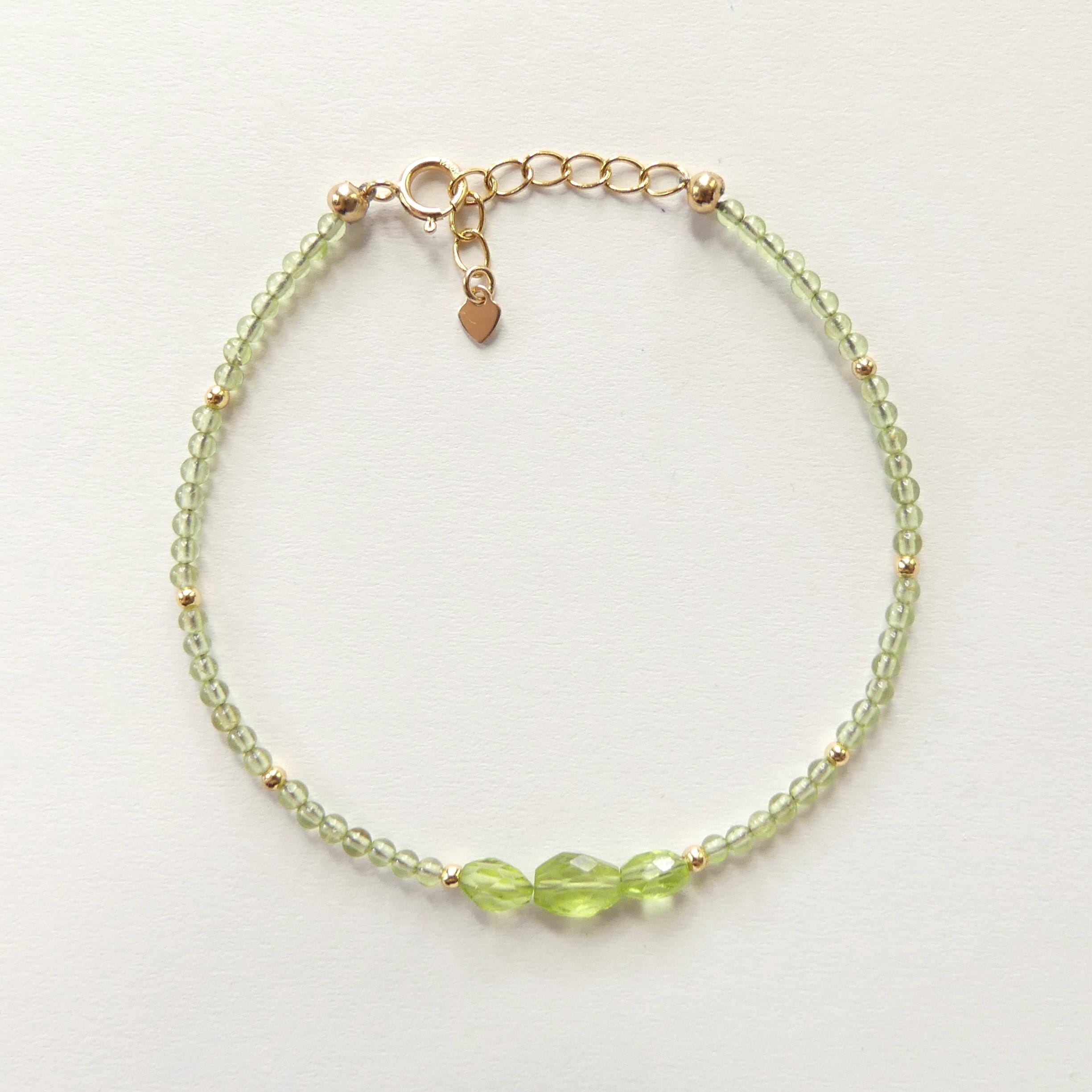 Tiny Peridot Bracelet Dainty Gemstone Beaded Bracelet Green Crystal Jewelry Minimalist August Birthstone Birthday Gift Mom Wife Sister