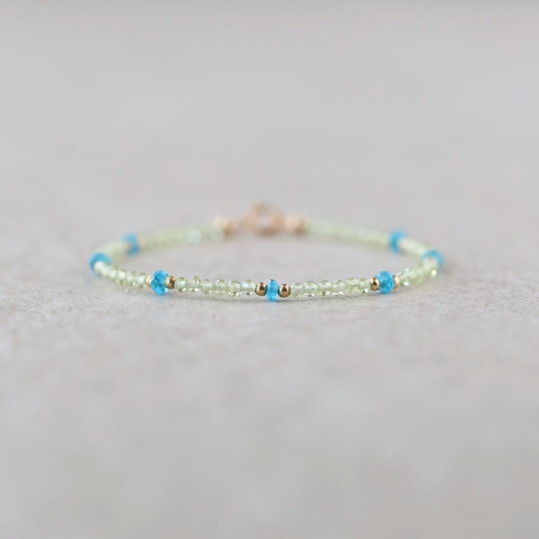 Tiny Peridot and Neon Apatite Bracelet
